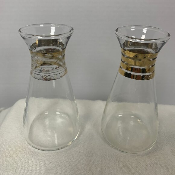 Vintage Pyrex Cruette Bottles Gold Stripes 4.5” Glass USA MCM Oil Vinegar Cruet - Picture 6 of 7